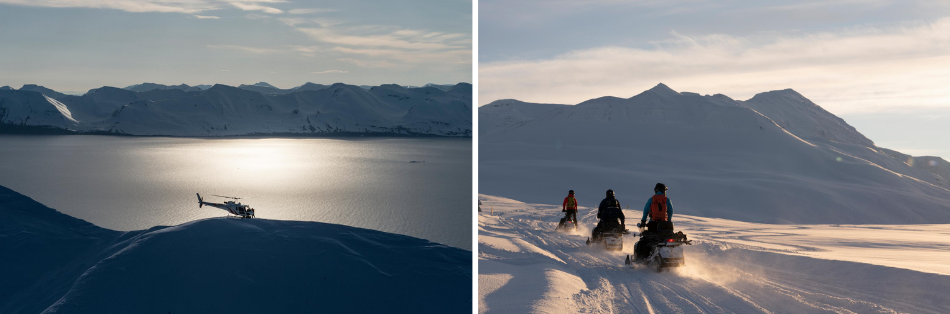 Deplar Farm activites - heli skiing and snowmobiling  